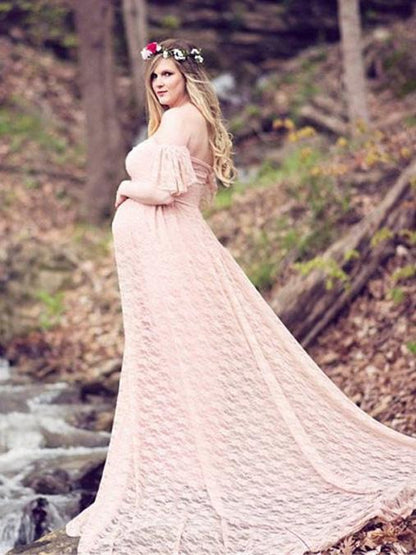 Maternity Lace Falbala Sleeve Maxi Dress