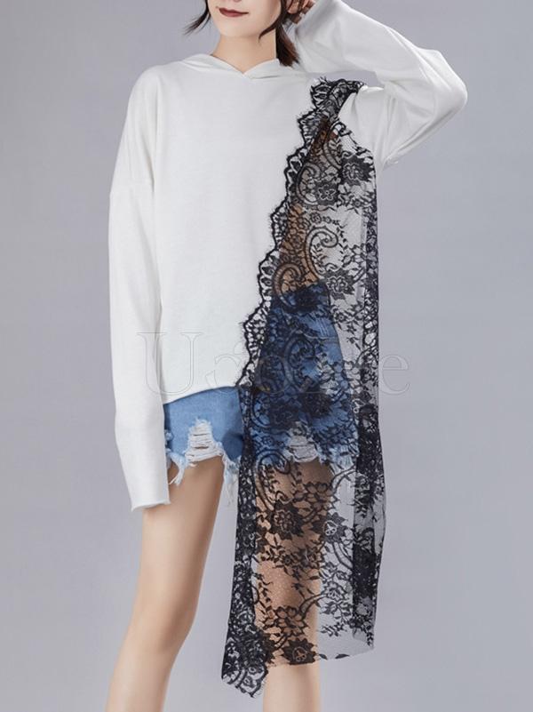 Lace Asymmetry Split-joint Designed Sweatshirt