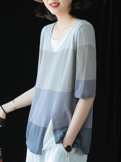 Casual Meryl Striped Split-side T-shirt