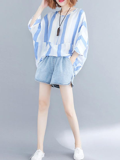 Loose Striped Batwing Sleeves Shirt