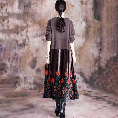 3D Floral Knit Stitching Elegant Dress