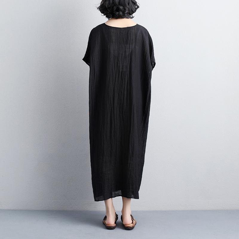 V Neck Short Sleeve Polyester Loose Black Dress