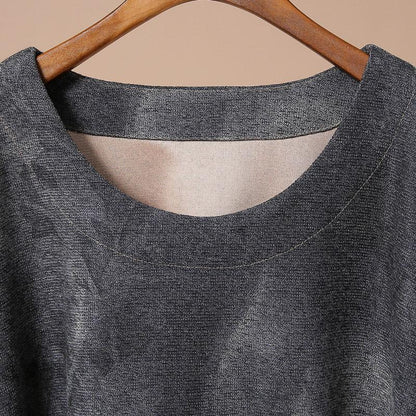 Women Print Casual Loose Round Neck Long Sleeve Dress