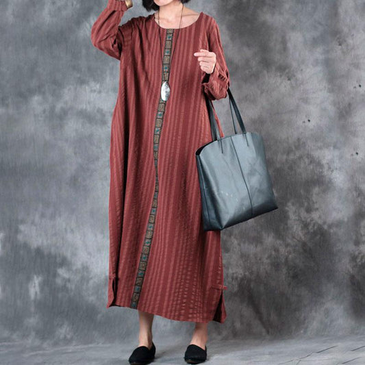 Autumn Loose Round Neck Stripe Long Sleeve Baggy Dress For Women