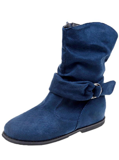 Solid Color Bandage Flat Boots Shoes