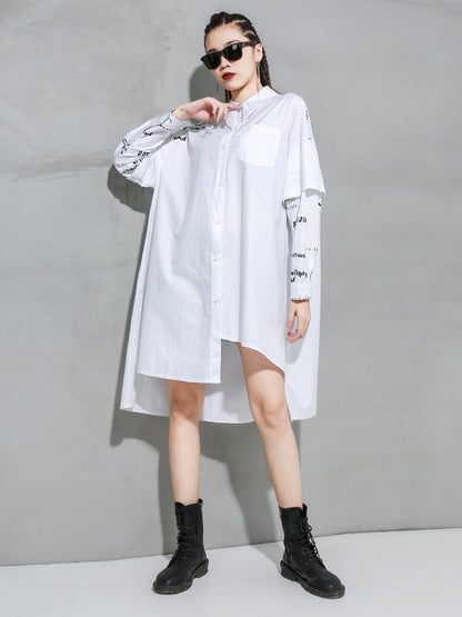LOOSE STYLISH CROPPED SPLICING PRINT SHIRT