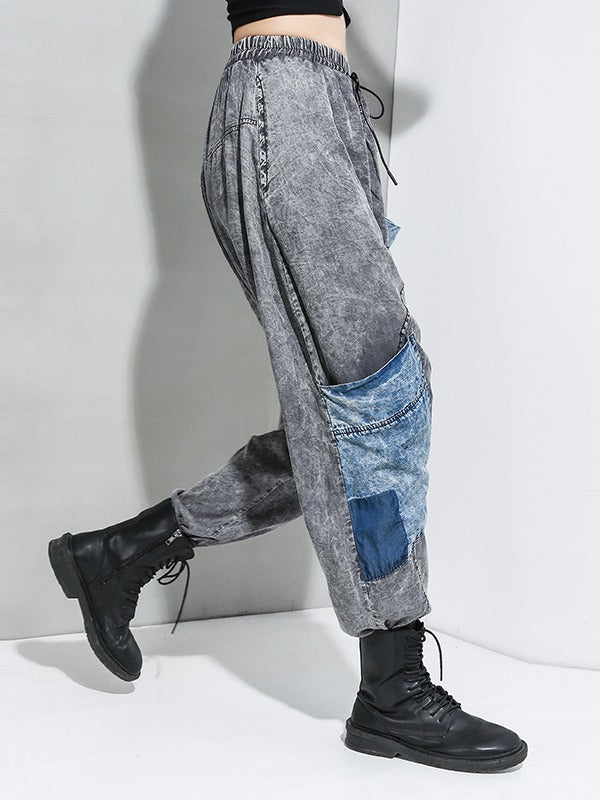 LOOSE WASHABLE CASUAL SPLICING HAREM PANTS
