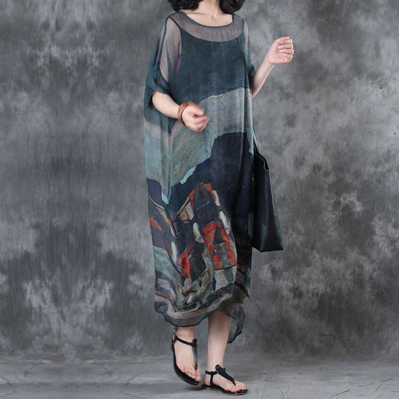 Printing Summer Short Sleeves Round Neck Loose Dress