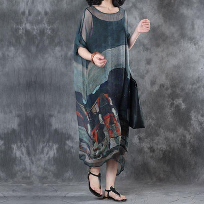 Printing Summer Short Sleeves Round Neck Loose Dress