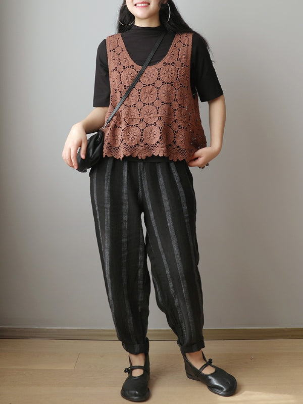 VINTAGE CASUAL DRAWSTRING STRIPED HAREM PANTS