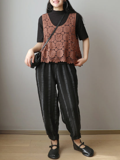 VINTAGE CASUAL DRAWSTRING STRIPED HAREM PANTS