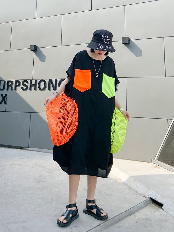 CHIFFON CONTRAST COLOR ASYMMETRIC LONG BLOUSE