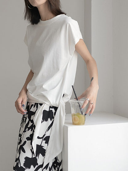 LOOSE COPPED COTTON CHIC DESIGNED LONG T-SHIRTS