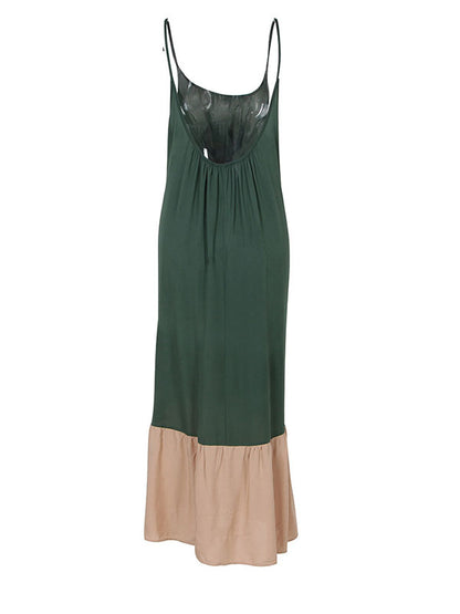 STITCHING COLOR BACKLESS MIDI DRESS