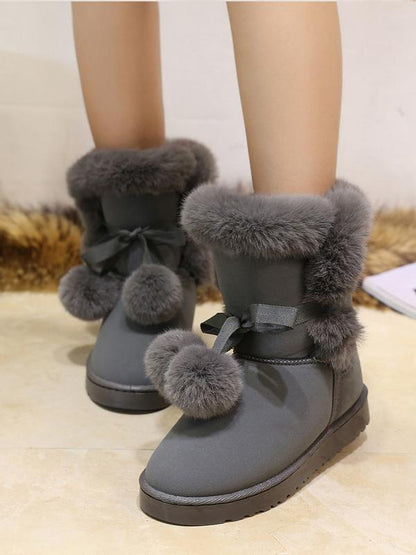 Middle Tube Artificial Fur Fluffy Ball Snow Boots Uggs