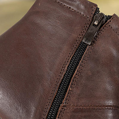 Vintage Lacing Zipper Low Heel Boots