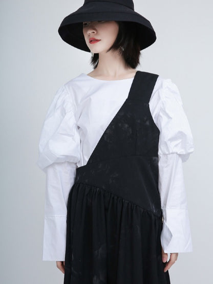 White Puff Sleeve Round Neck Shirt