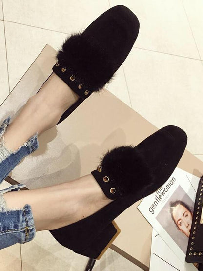 Wool Rivet Artificial Fur With Wild Mary Jane Shoes