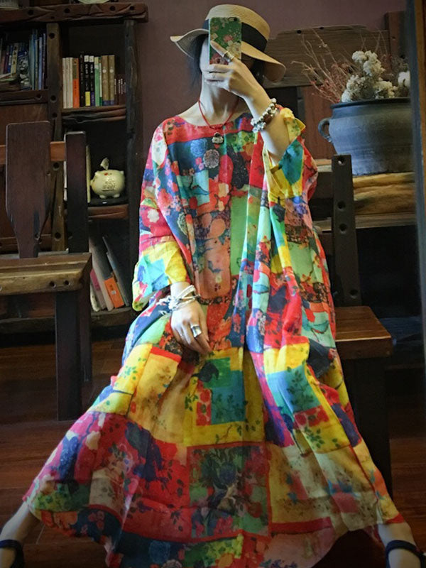 Super Loose Colorful Ramie Cotton Long Dress