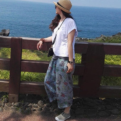Casual Loose Printing Summer Denim Pants in Blue