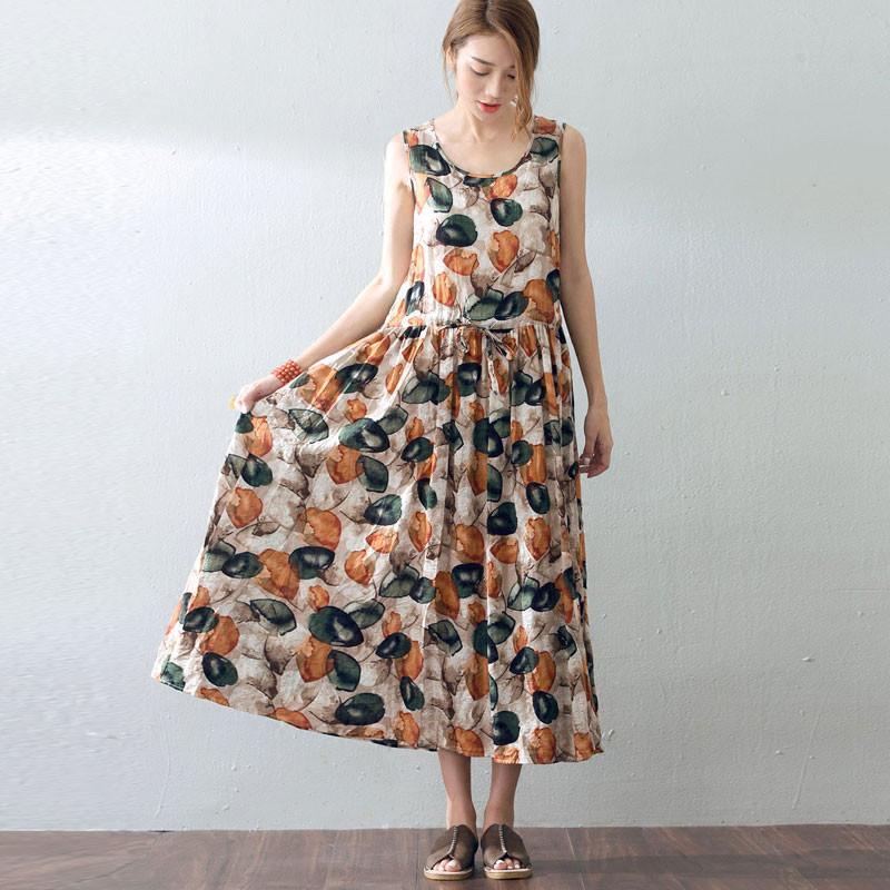 Loose Floral Women Casual Cotton Sleeveless Dress