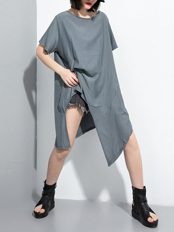 Solid Color Cropped Round Neck T-Shirt