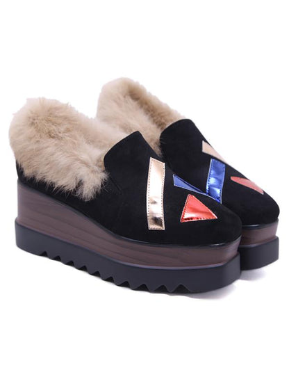 Thick-Soled High-Heeled Wedge With Fur Fringe Shoes