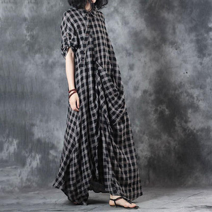 Retro Summer Women Pullover Plaid Plus Size Dress