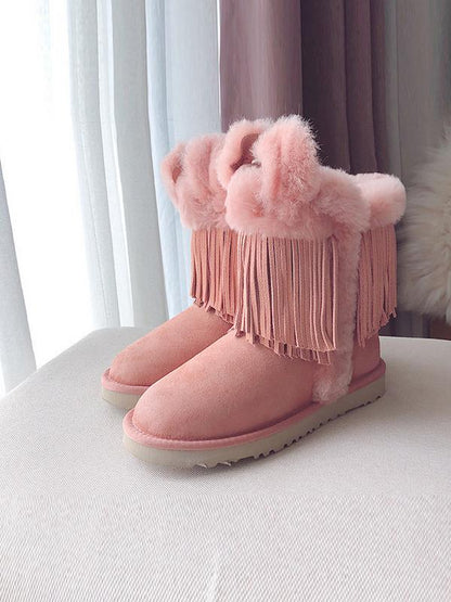 PU Leather Tassel Middle Tube Plus Booties Uggs
