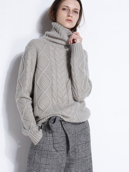 LOOSE HIGH-NECK CASHMERE SOLID COUPLE SWEATER
