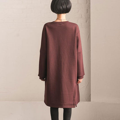 Women Cotton Casual Loose Long Sleeve Large Size Dress