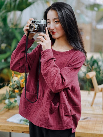 LOOSE HIGH-LOW PLEATED ROUND NECK T-SHIRT