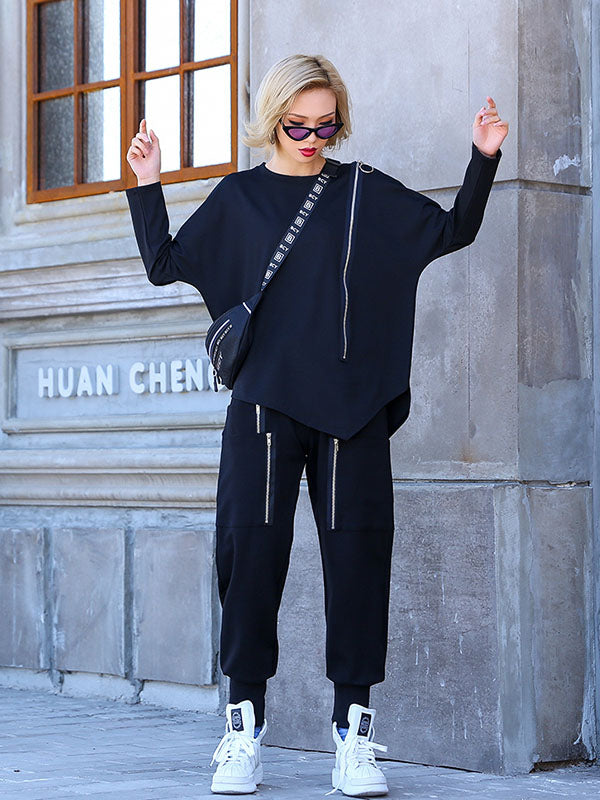 Loose Solid Pocket Zipper Overall Pants