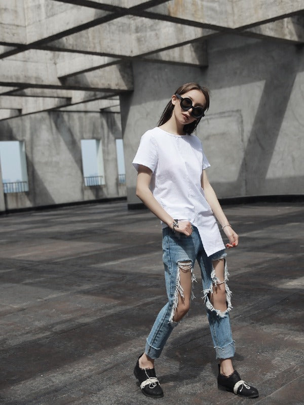 FASHION SIMPLE SOLID IRREGULAR T-SHIRT