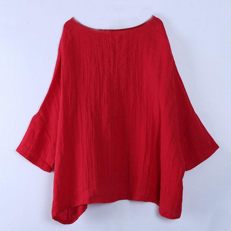 V Neck Long Sleeve Loose Solid Red Shirt
