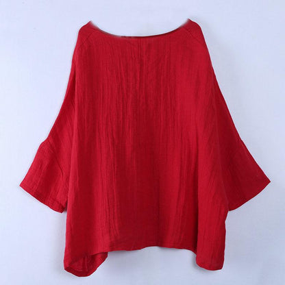 V Neck Long Sleeve Loose Solid Red Shirt