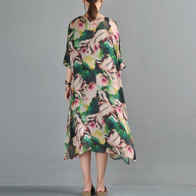 Loose Round Neck Half Sleeve Printed Dress Two Pieces