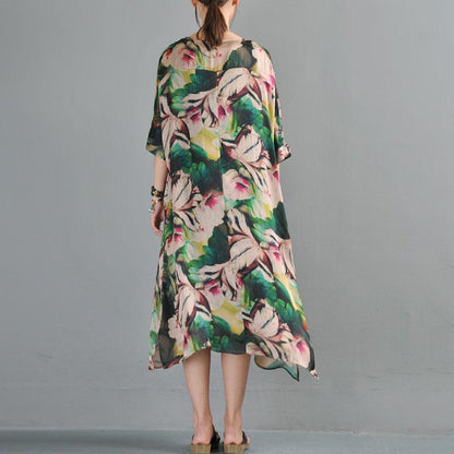 Loose Round Neck Half Sleeve Printed Dress Two Pieces