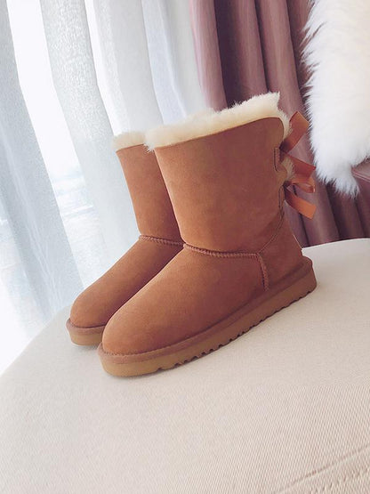 Plus Velvet Warm Ribbon Bow Wool Boots Uggs