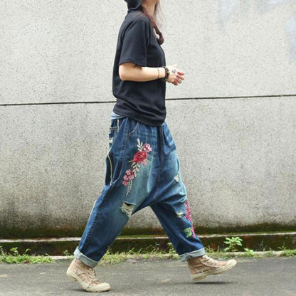 Causal Women Cotton Floral Harem Pants
