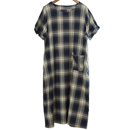 Round Neck Lattice Women Short Sleeve Women Dress