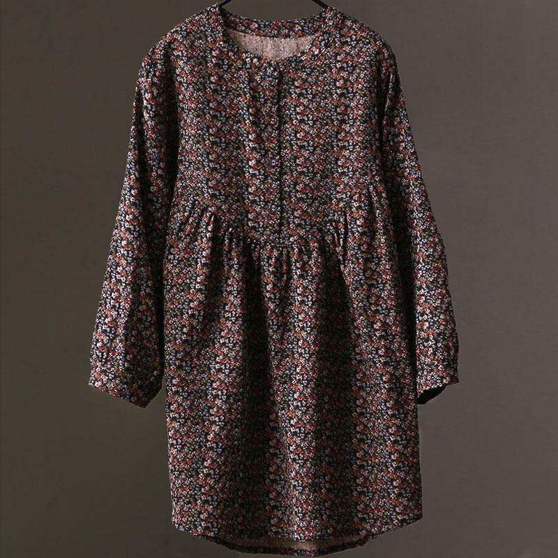 Spring Autumn Women Long Sleeve Floral Printed Shirt