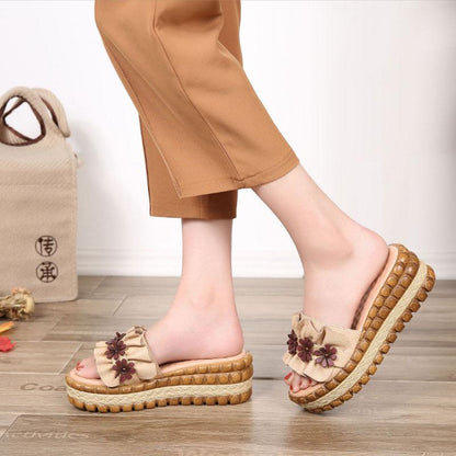 Slope Heel Thick Bottom Yellow Slippers Women Beach Shoes