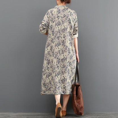 Women Casual Loose Long Sleeve Floral Printed Dress
