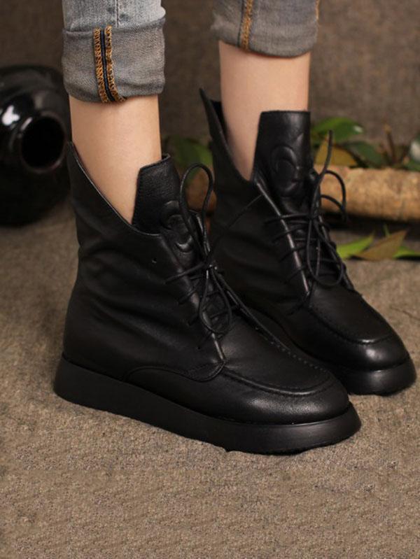 Lace-up Cowhide Soft Short Martin Boots