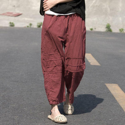 Women Casual Distressed Wine Red Loose Pants