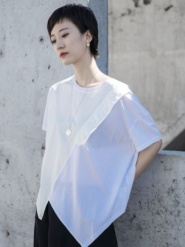 CASUAL LOOSE SPLIT-JOINT BUTTON T-SHIRT