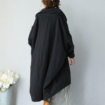 Women Autumn Literature Loose Shoulder Sleeves Black Coat