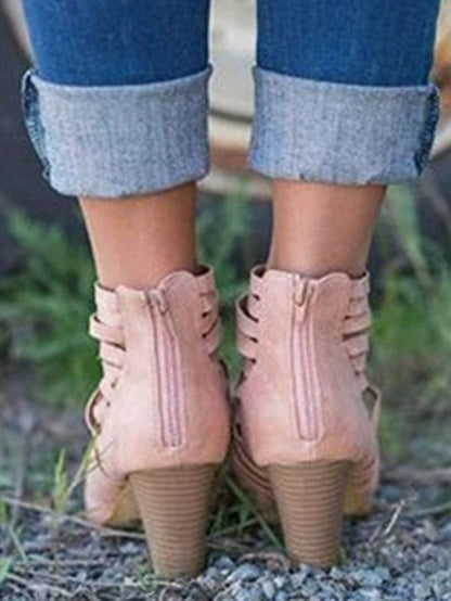 Fashion Bandage Mid-heel Ankle Boots Shoes