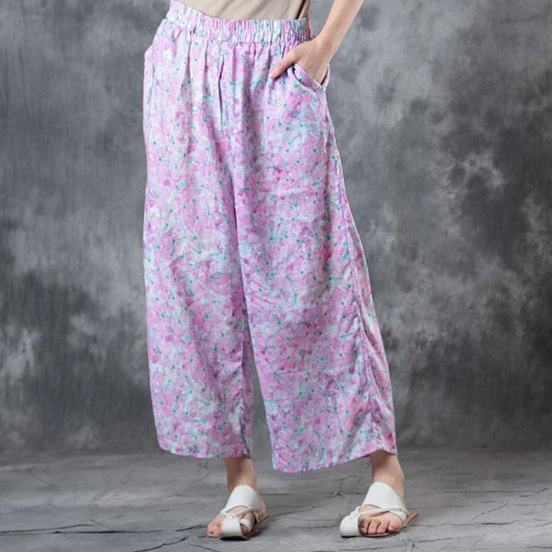 Summer Women Casual Floral Long Light Purple Pants